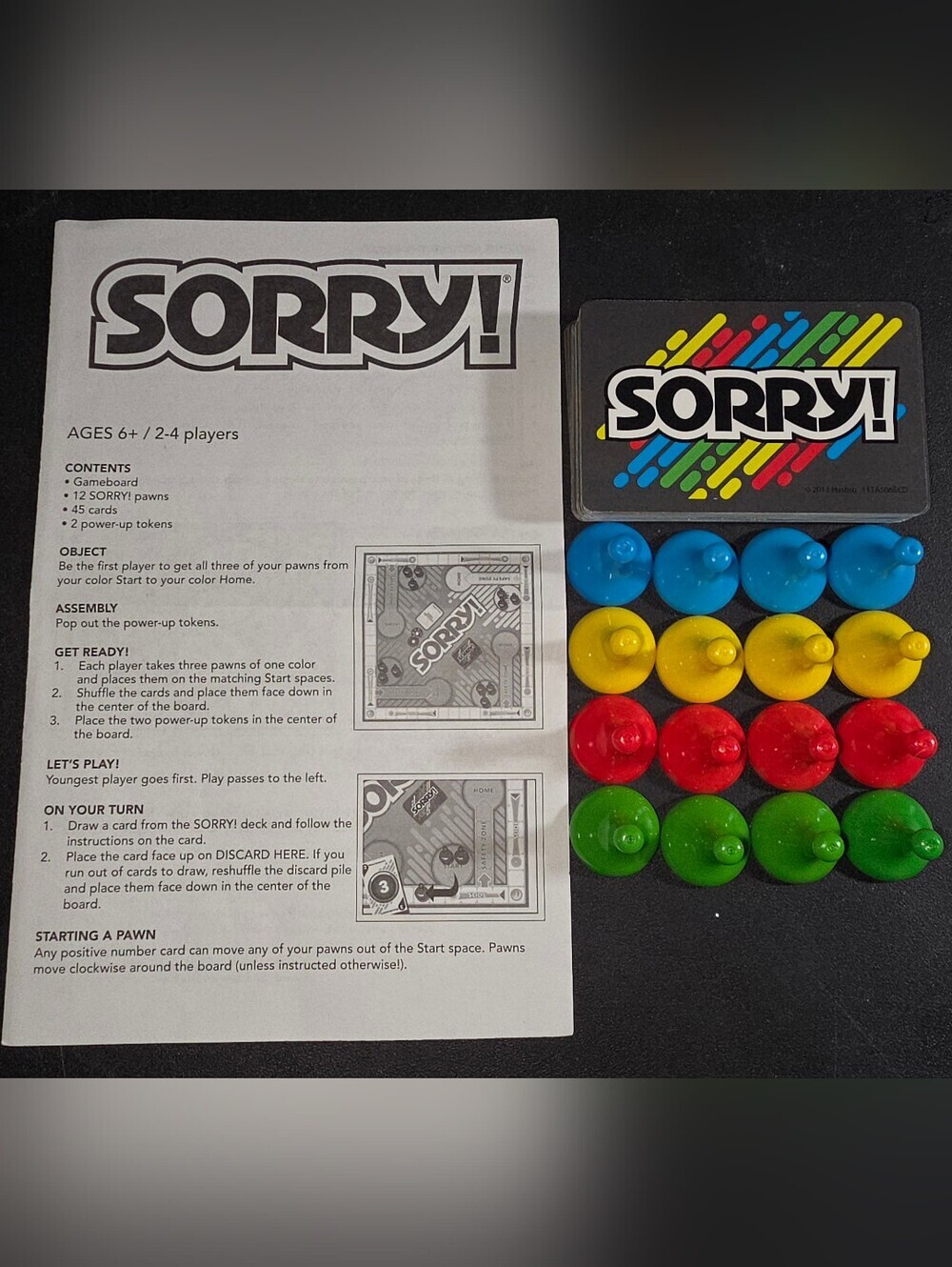 2013 Sorry Game Replacement Pieces Cards Pawns Instructions - Complete